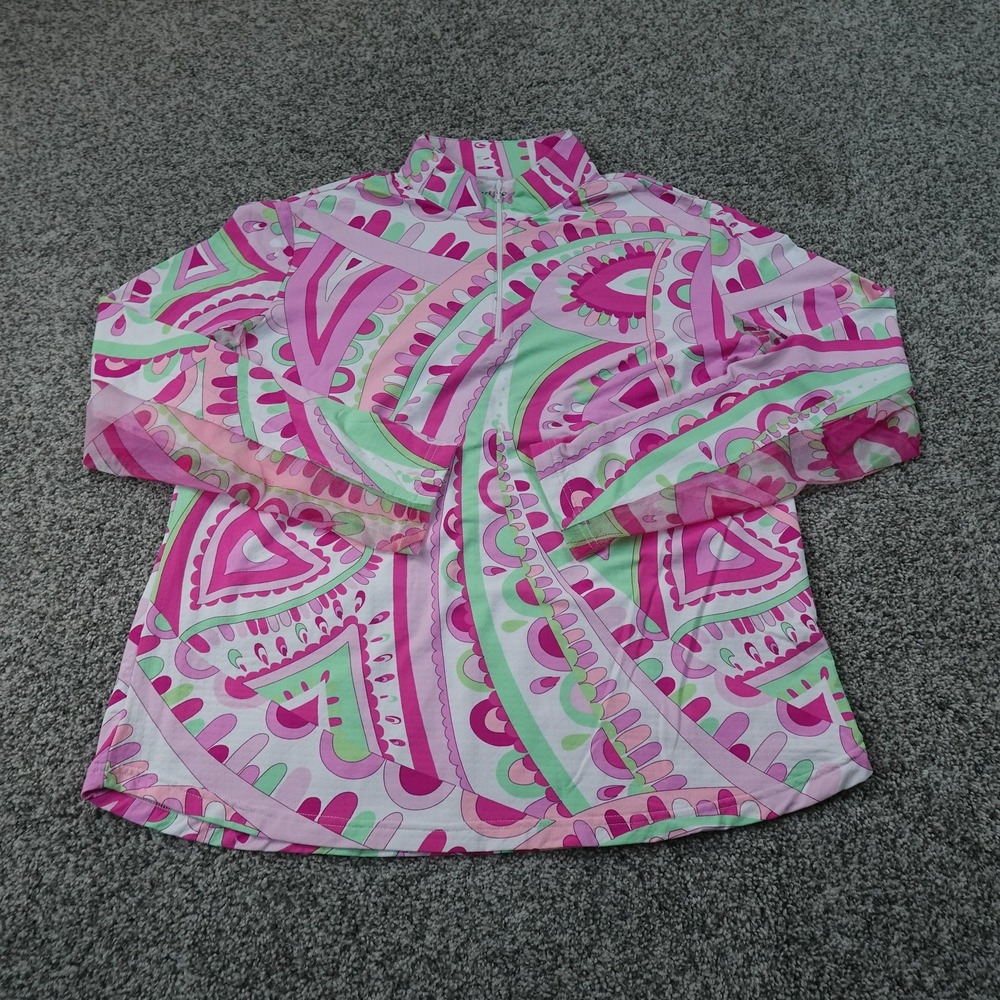 Icikuls Pullover Womens XL Pink Paisley Print 1/4 Zip Mock Neck Golf Tennis Top